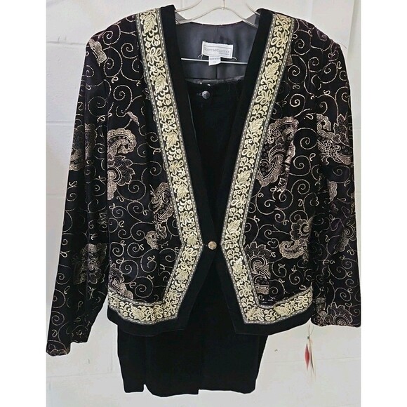 VTG Scott McClintock Velvet Jacket Skirt Set Black Gold Evening New Old Stock - Picture 1 of 16